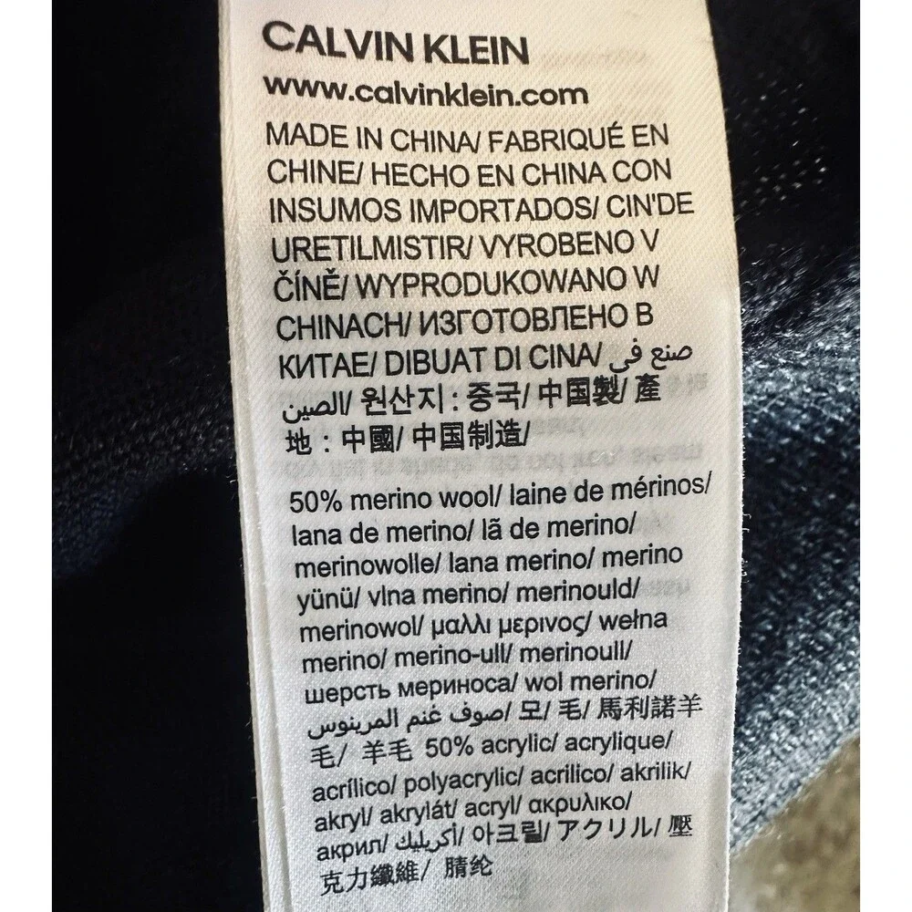 Calvin Klein Men’s Merino Wool Zip Sweater Jacket Navy Blue Size M
